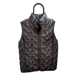 Tangerine Womens Black Textured Puffer Vest Full Zip Lightweight Small